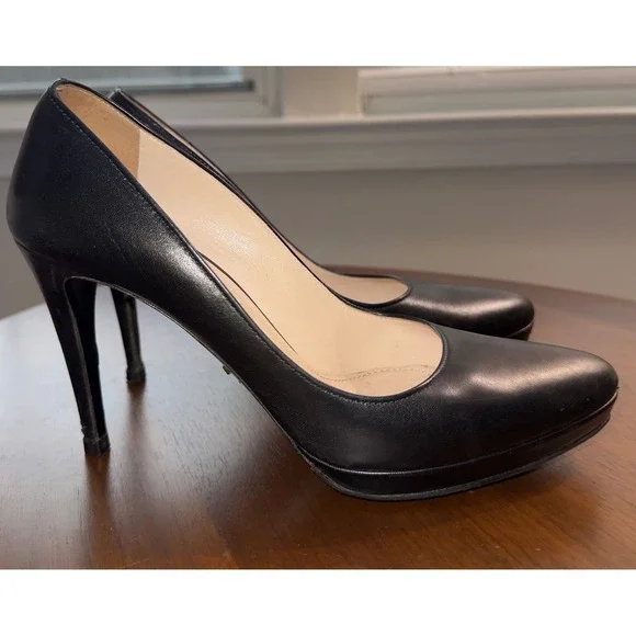Prada Milano Black Leather Platform Pumps Pointed Toe Stiletto Heels size 8.5 - Picture 8 of 16